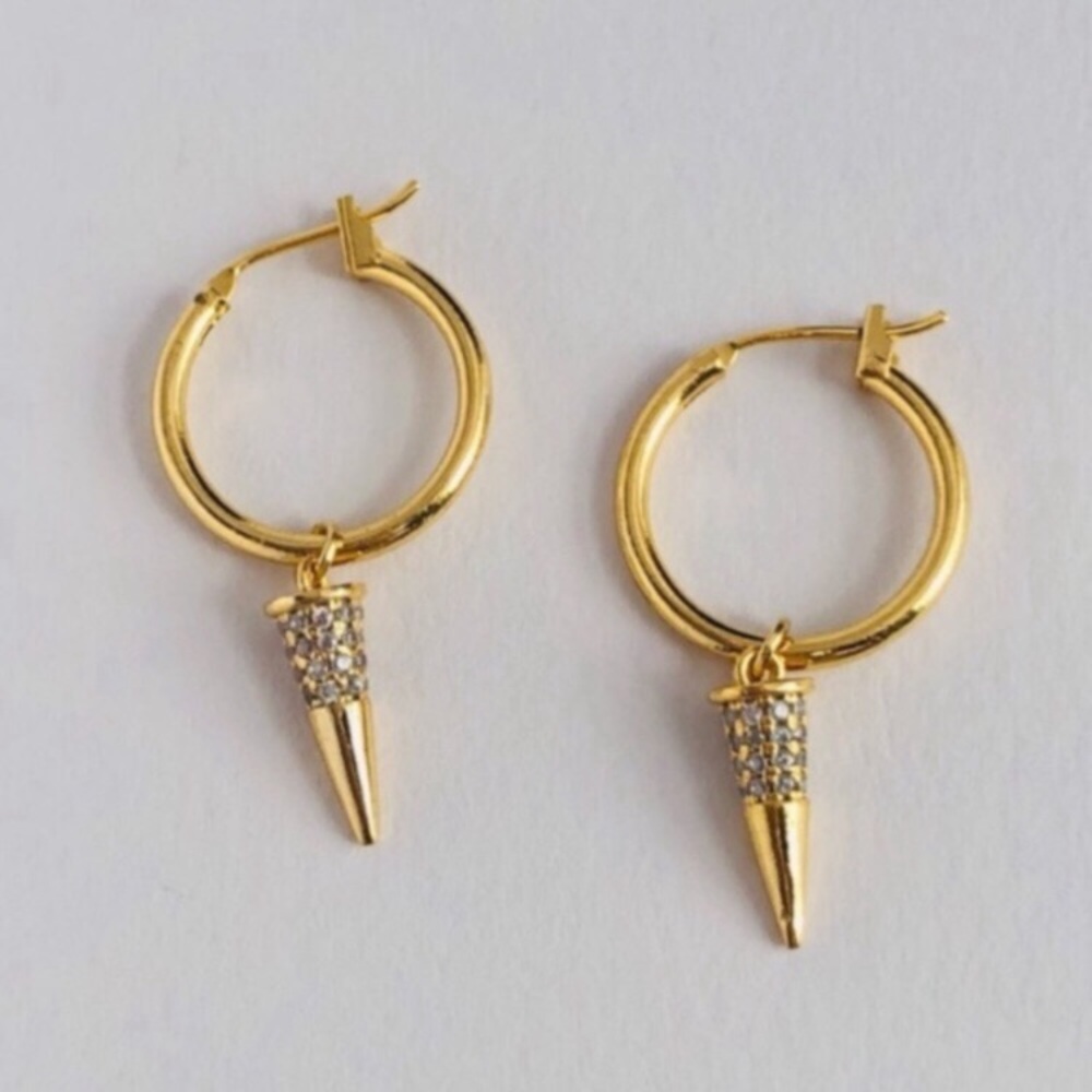 Spike Charm Gold Hoop Earrings